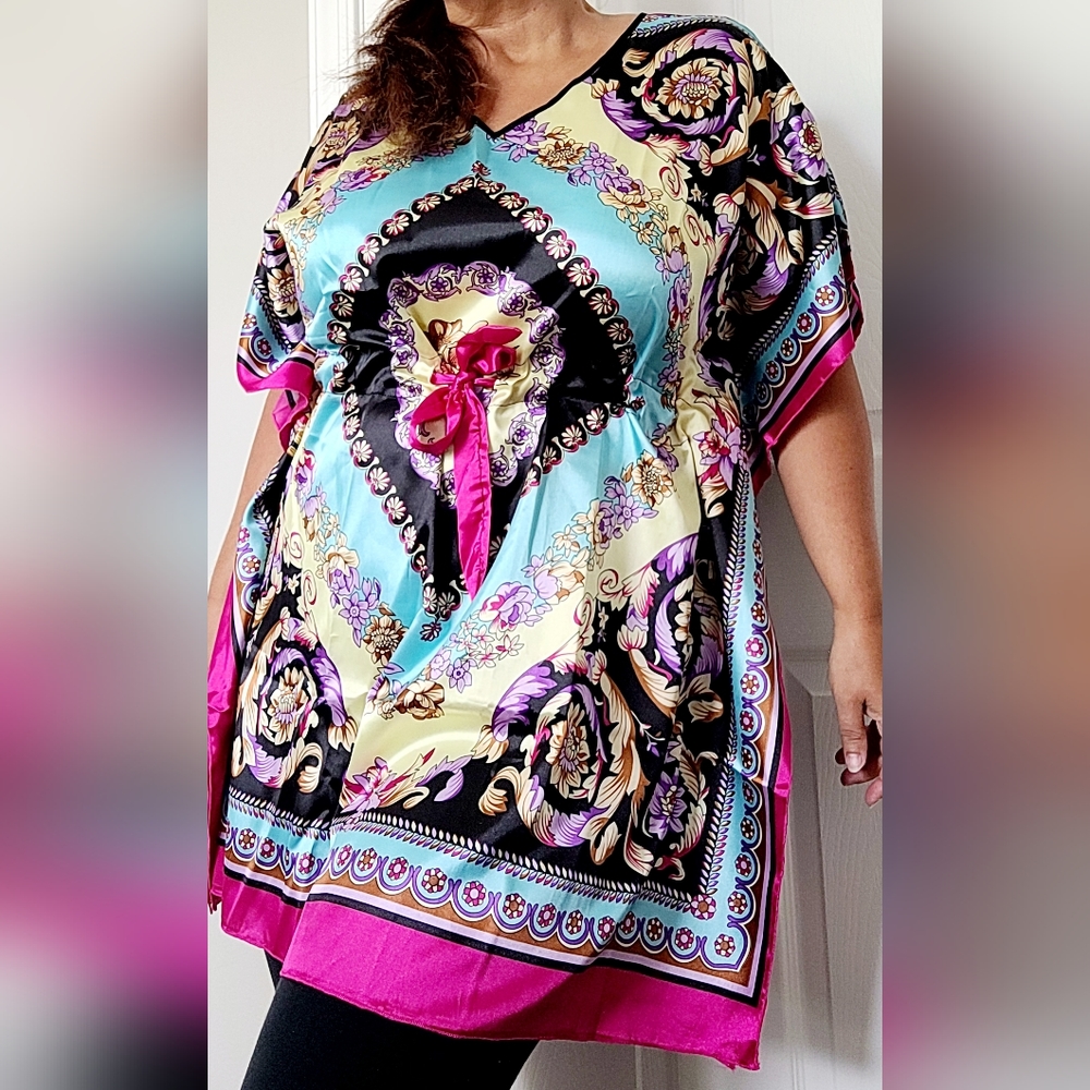 Christel Swedish Design Women's Luxe 100% Silk Tunic Dress One Size Paisley - Picture 6 of 16